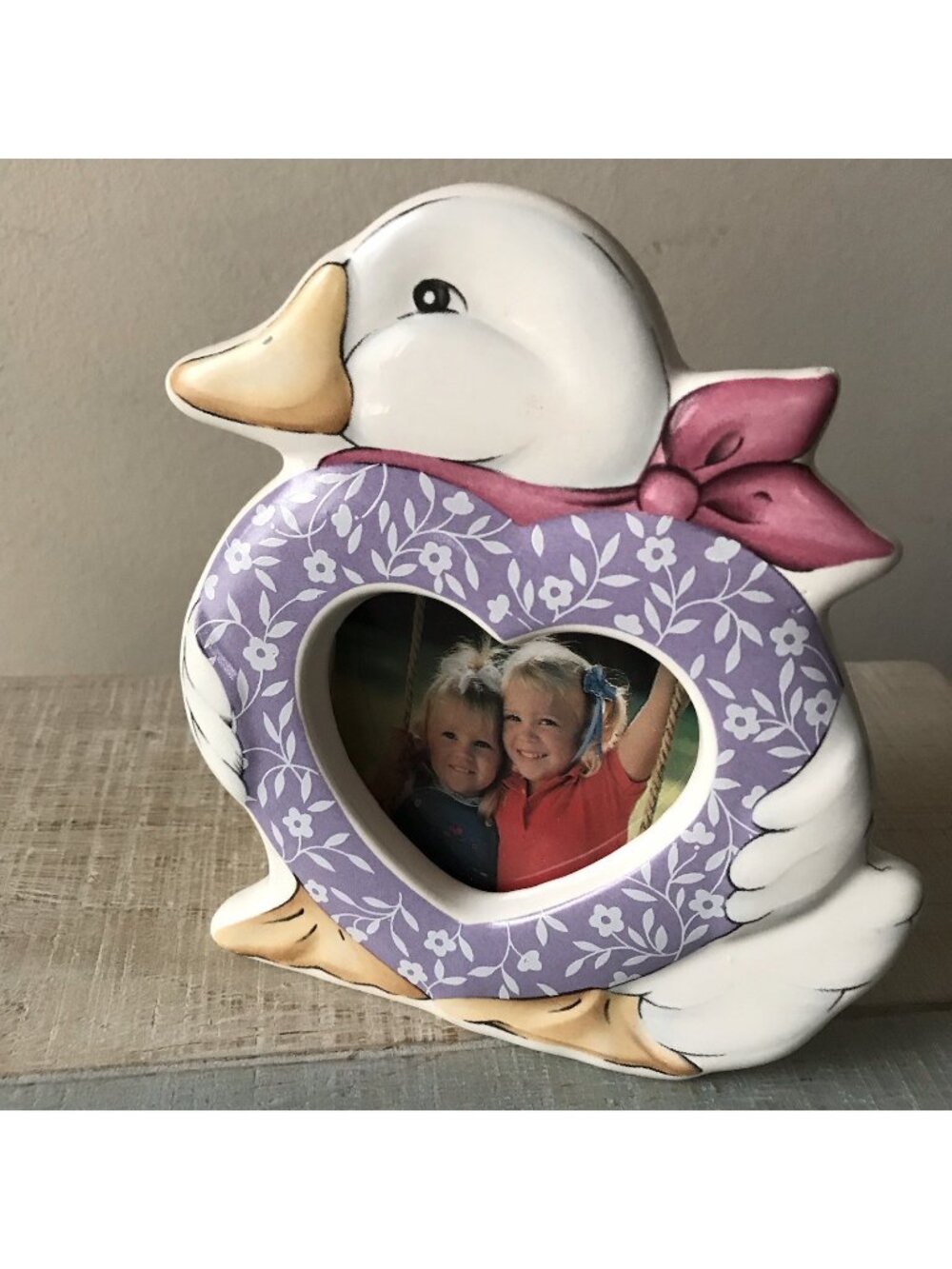 Vintage 90s Goose Frame Ceramic Country Cottage Duck Bird Heart 2x3 Ditsy Flower